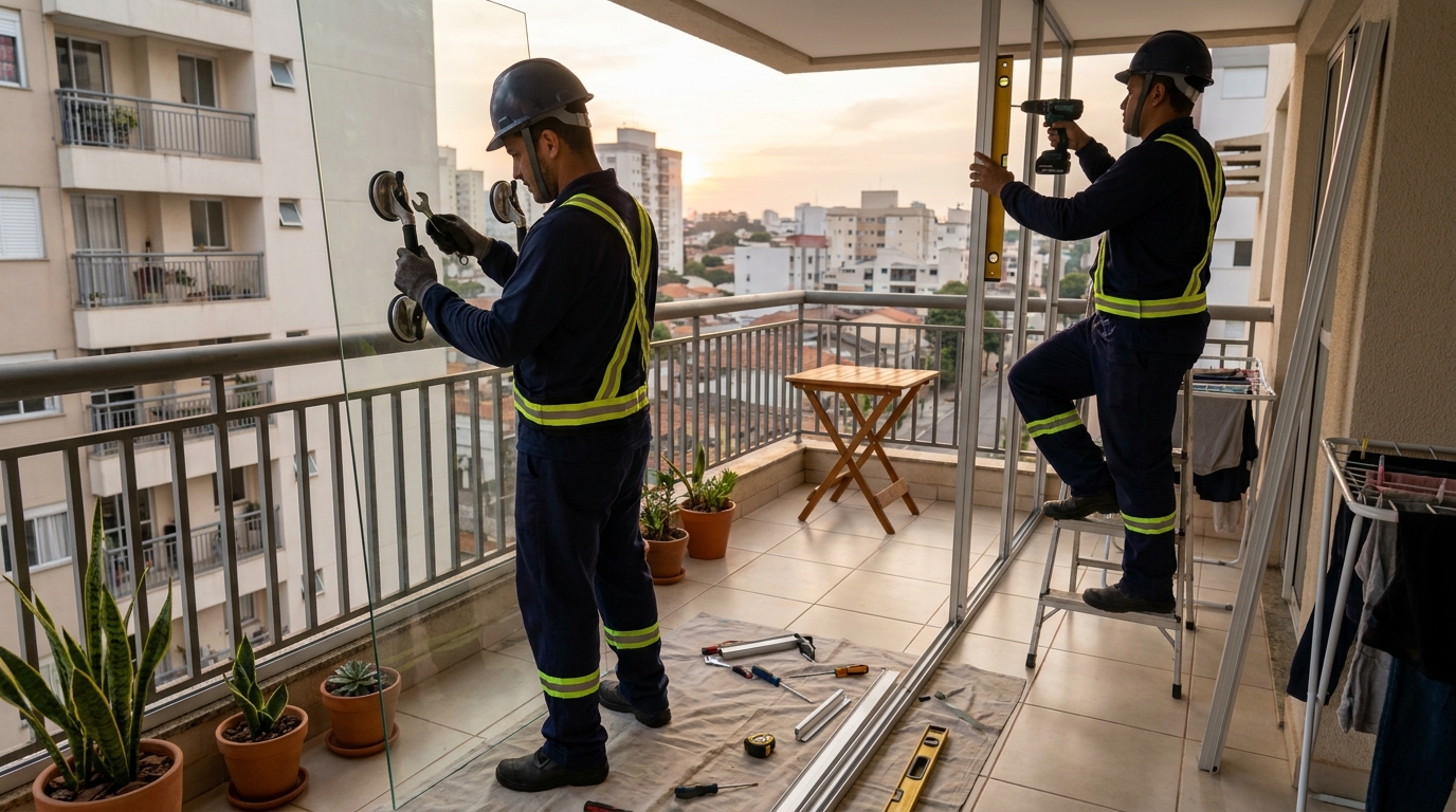 Fechamento De Area Com Vidro no Recreio Anhangüera, Ribeirão Preto‑SP